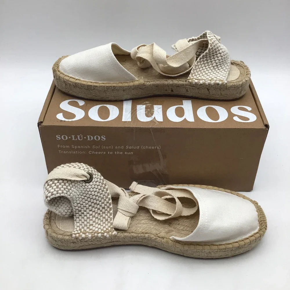 Soludos The Lauren Lace Up Espadrilles Oasis White Canvas US Size 7 - 7.5 NEW